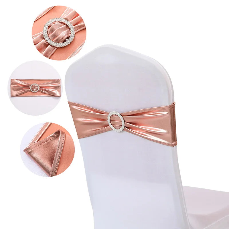 10pcs/50pcs Metallic Gold Silver Stretch Spandex Chair Bow