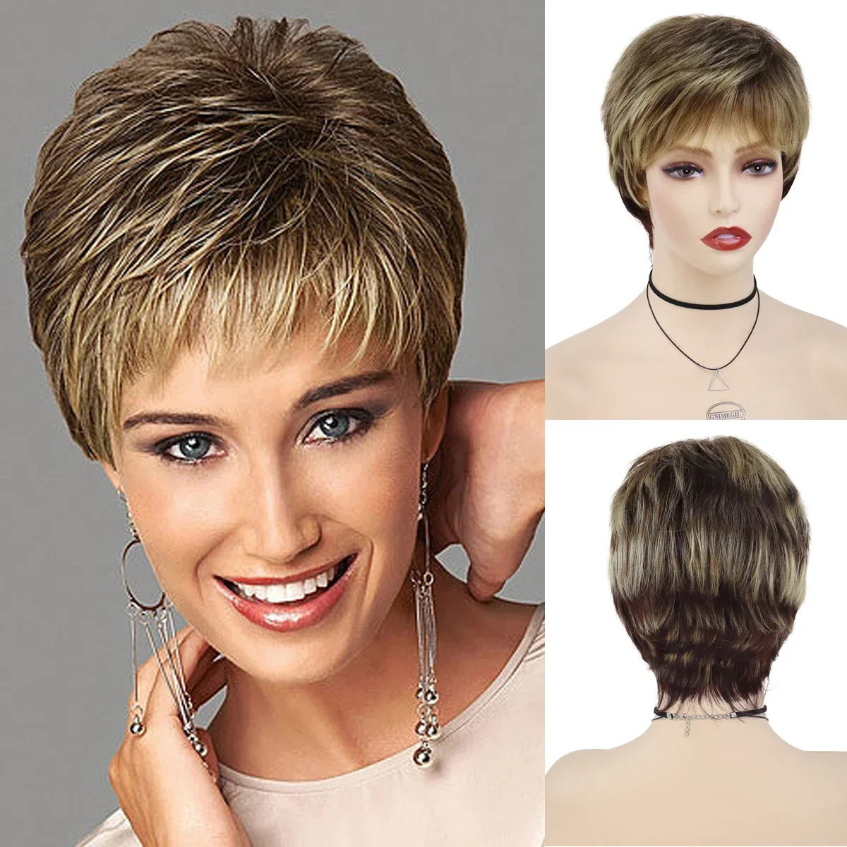 GNIMEGIL Synthetic Short Pixie Cut Wig Women Natural