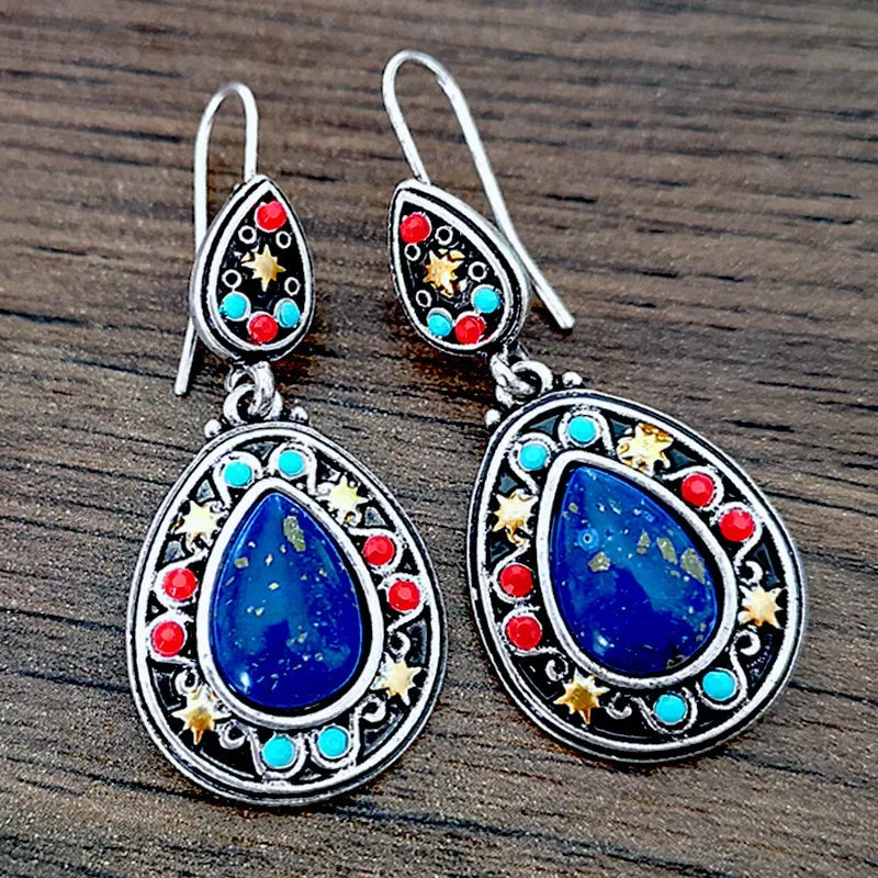 Bohemian Water Drop Blue Stone Earrings for Women