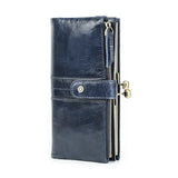 Contact'S Metal Frame Long Wallet Women Card Holder Oil Leather Purse Hasp and Zipper Woman Hold 6.7" Phone Coin Pocket