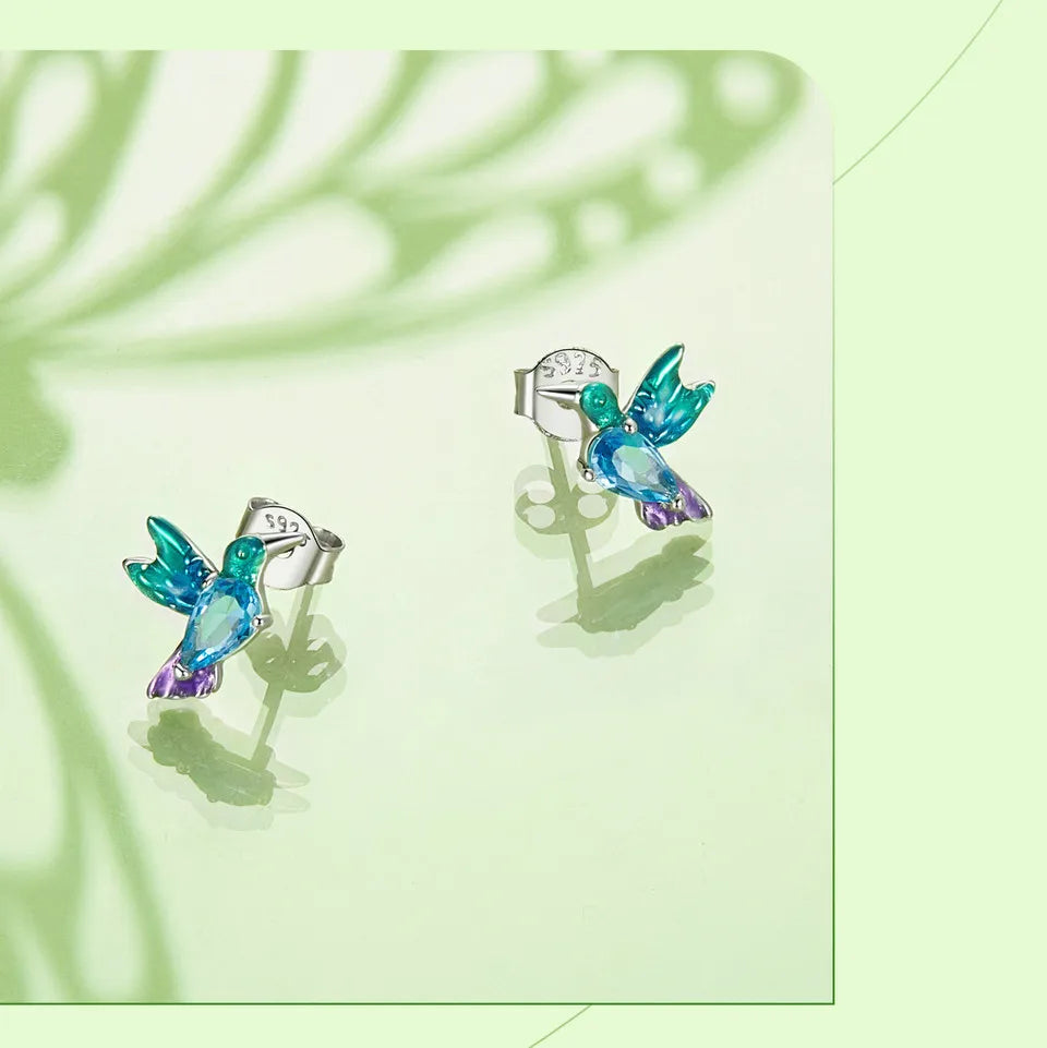 Bamoer 925 Sterling Silver Green Dragonfly Stud Earrings
