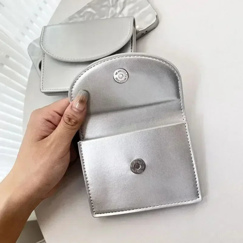 Korean Version Silver Credit Card Holder Purse for Women Simple Cover Type Coin Wallet Ins Student Wallet Female Card Wallet