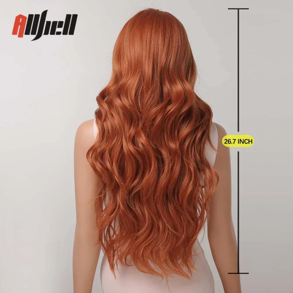 Copper Ginger Brown Wigs with Bangs Natural Synthetic