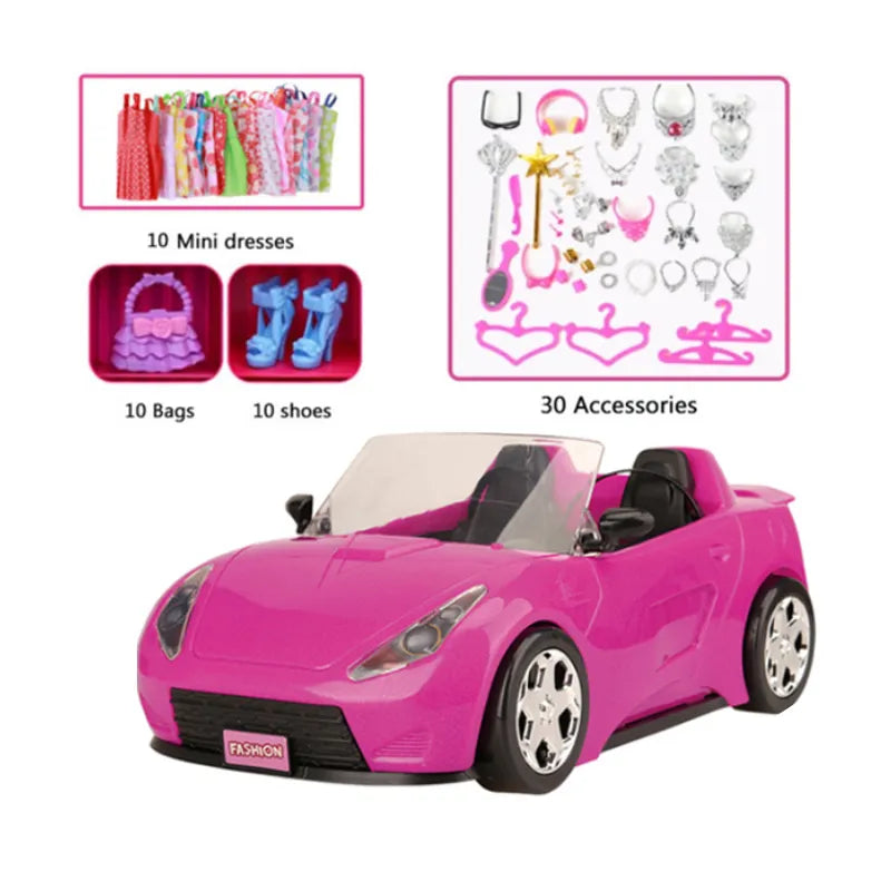 61pcs Set Cool 2-Seater Vehicle Pink Car with