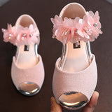 Girls Rhinestone Flower Shoes Low Heel Flower Wedding