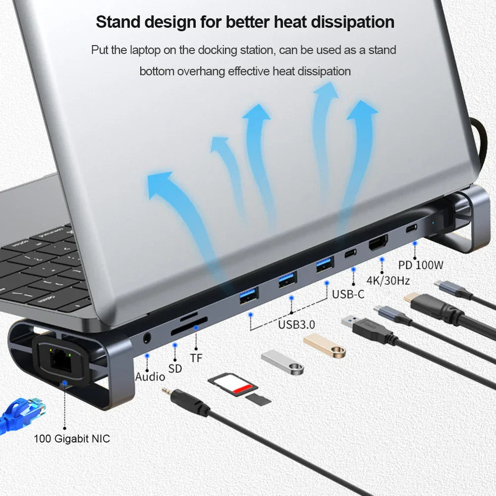 10 in 1 USB Hub Dock AUX HD-compatible