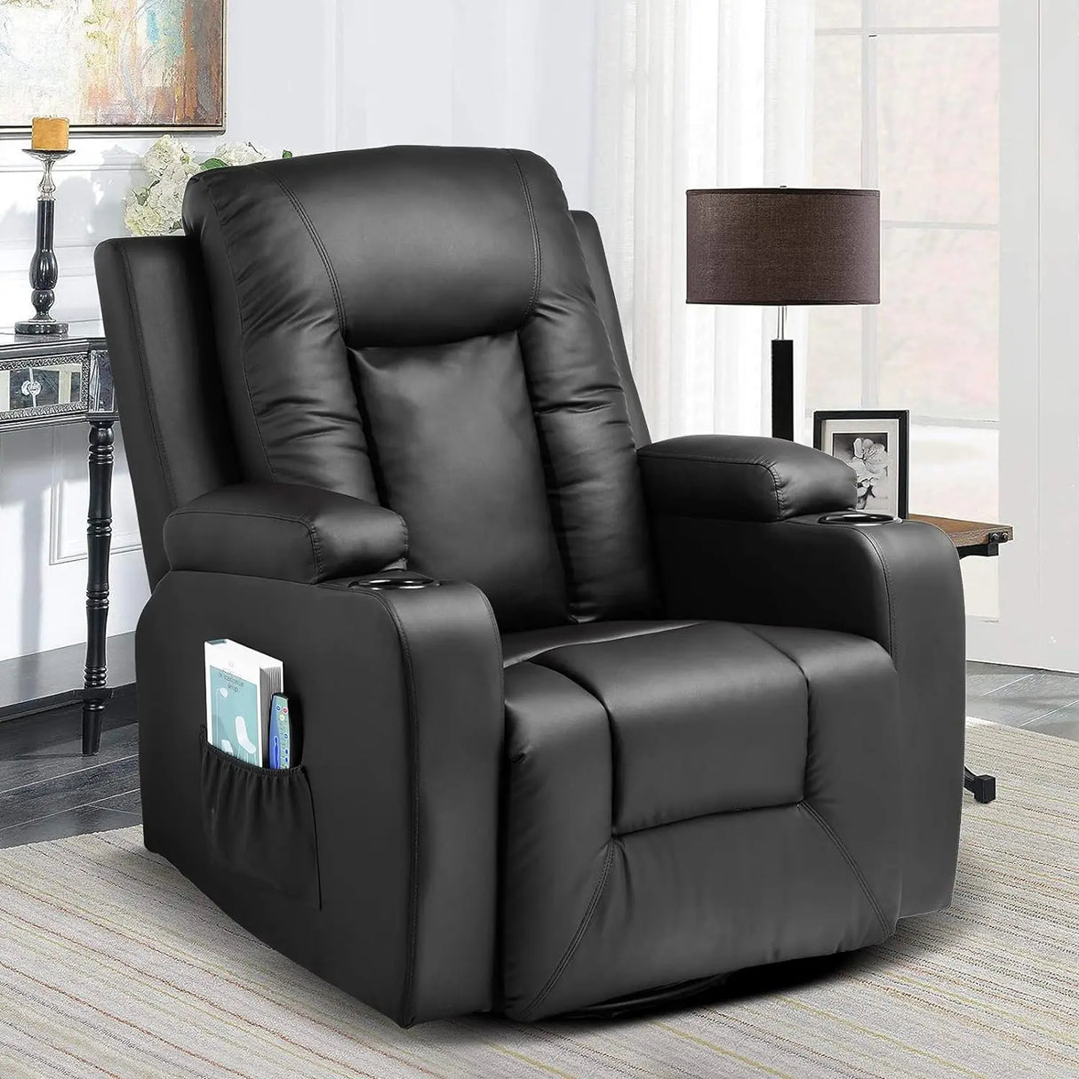 COMHOMA Leather Recliner Chair Rocker with Heated Massage