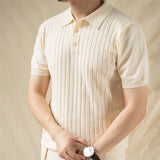 Red Tornado Rib Stripe Polo Shirt Summer Men's
