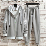 Spring Autumn Men Sets Zipper Hoodies+Pants Set Gym