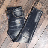 Fashion Streetwear Men Jeans Retro Black Blue Elastic