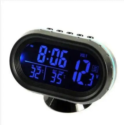 Digital Car Clock Dual Thermometer Battery Voltmeter Voltage Luminous Electronic Clock Car DC 12/24V Interior Accessories 4 IN 1