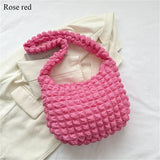 Plaid Quilted Shoulder Bag Cute Pleated Bubbles Solid