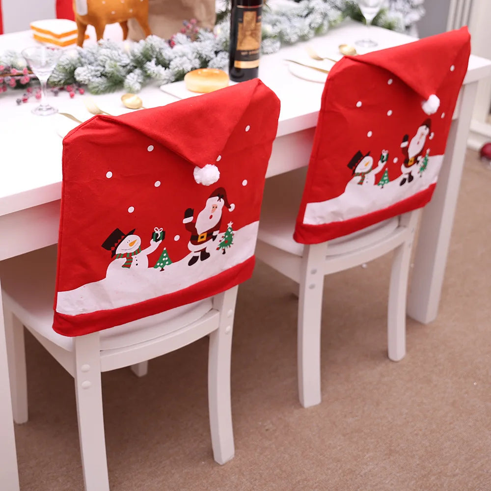 Christmas Santa Claus Snowman Chair Cover Red Printing