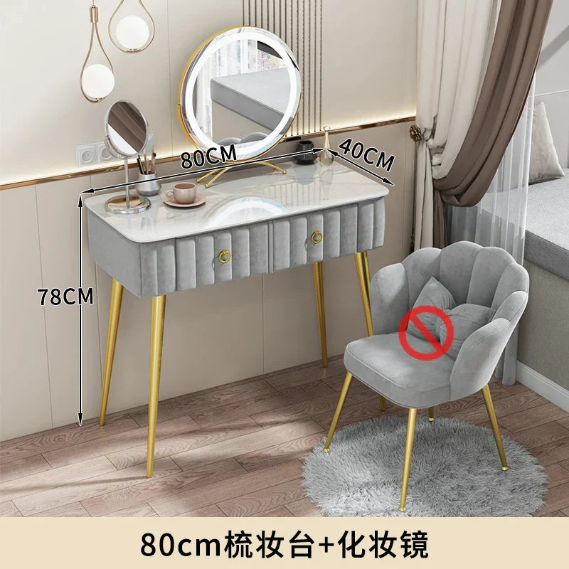 Luxury Nordic Dressing Table Mirror Chair Bedroom LED