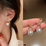 Elegant Pearl Earrings For Women Girls Glossy Rhinestone