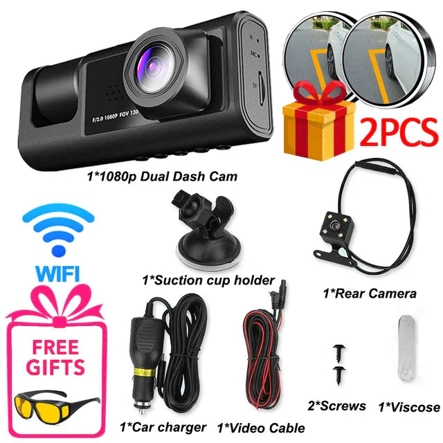 3 Channel WiFi Dash Cam for Cars Camera