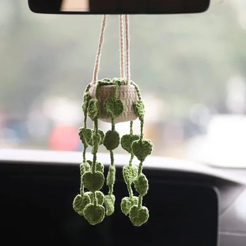 NEW Cute Potted Plants Crochet Car Basket,Hanging Plant