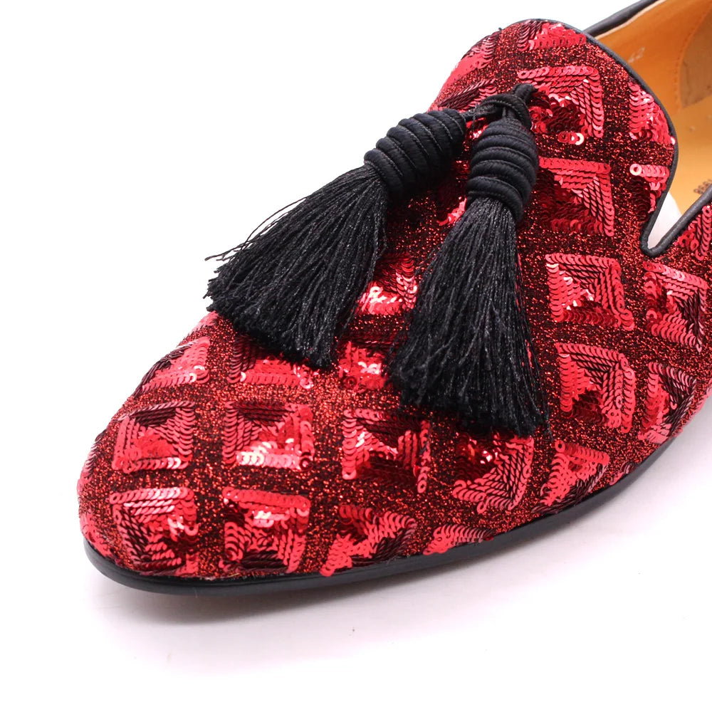 Mens Tassel Loafers Sequin Casual Shoes British Style