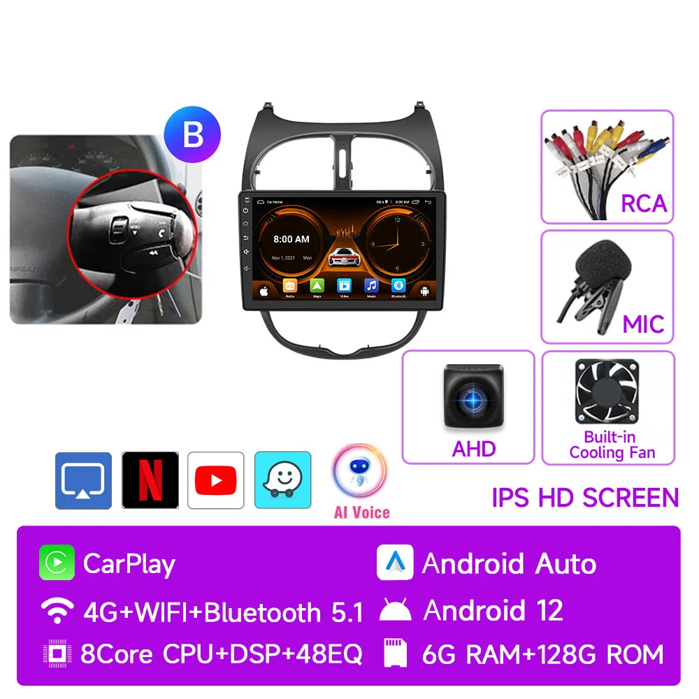 JIUYIN Car Radio For Peugeot 206 206CC 206SW