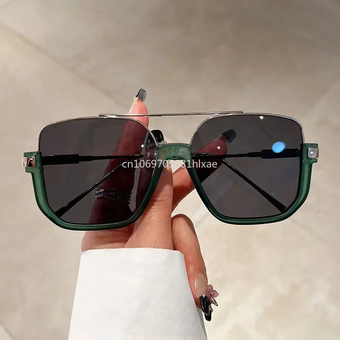 Fashion Vintage Big Square Sunglasses Half Metal Frame