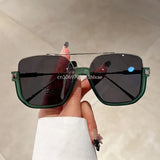 Fashion Vintage Big Square Sunglasses Half Metal Frame