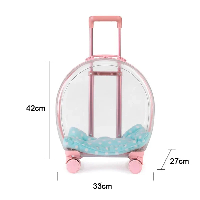 Pink Pet Carrier Trolley for Pet Travel Outdoor