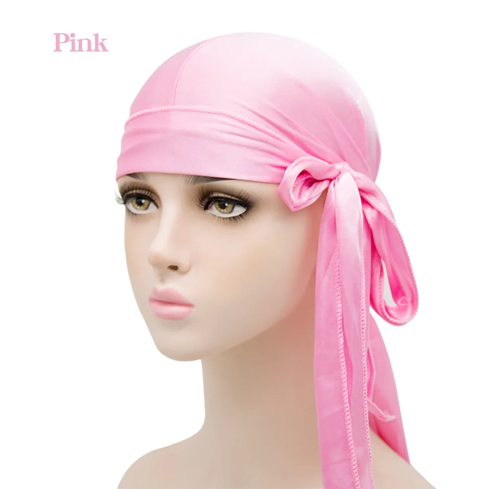 Unisex Silky Satin Durags Bandanas Turban Hat Elastic