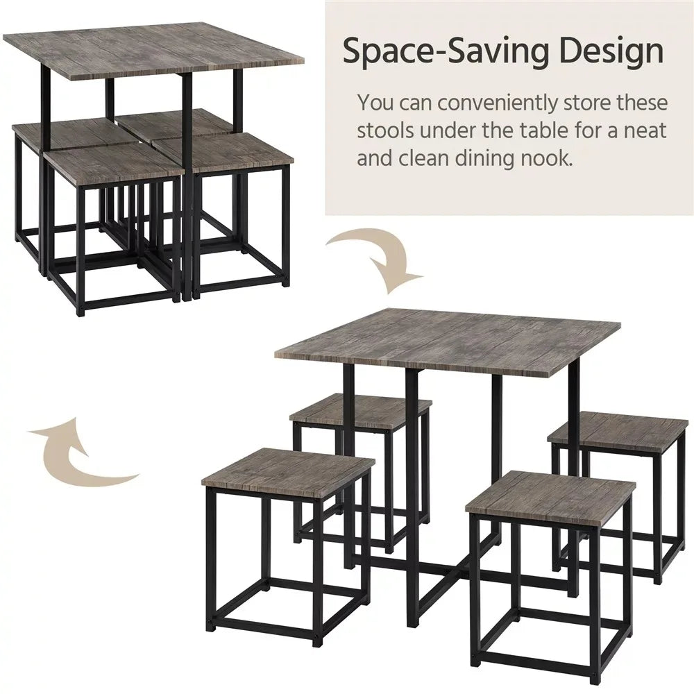 5Pcs Dining Set with Industrial Square Table and