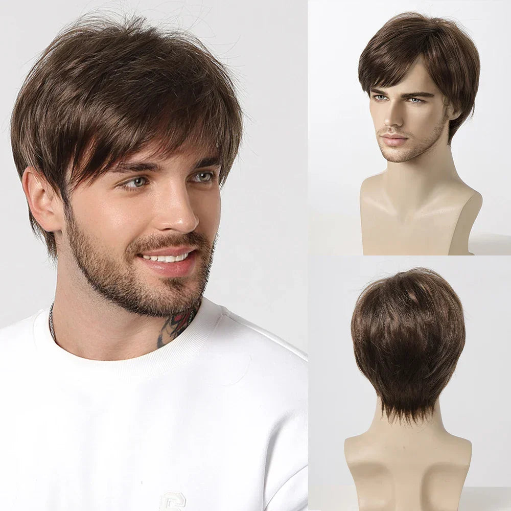 Bob Pixie Cut Wig for Men Light Brown