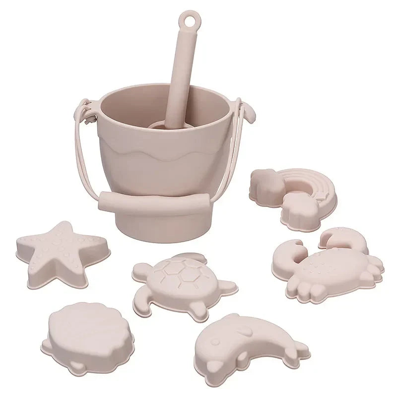 8pcs Beach Toys children's beach toys, silicone bucket,