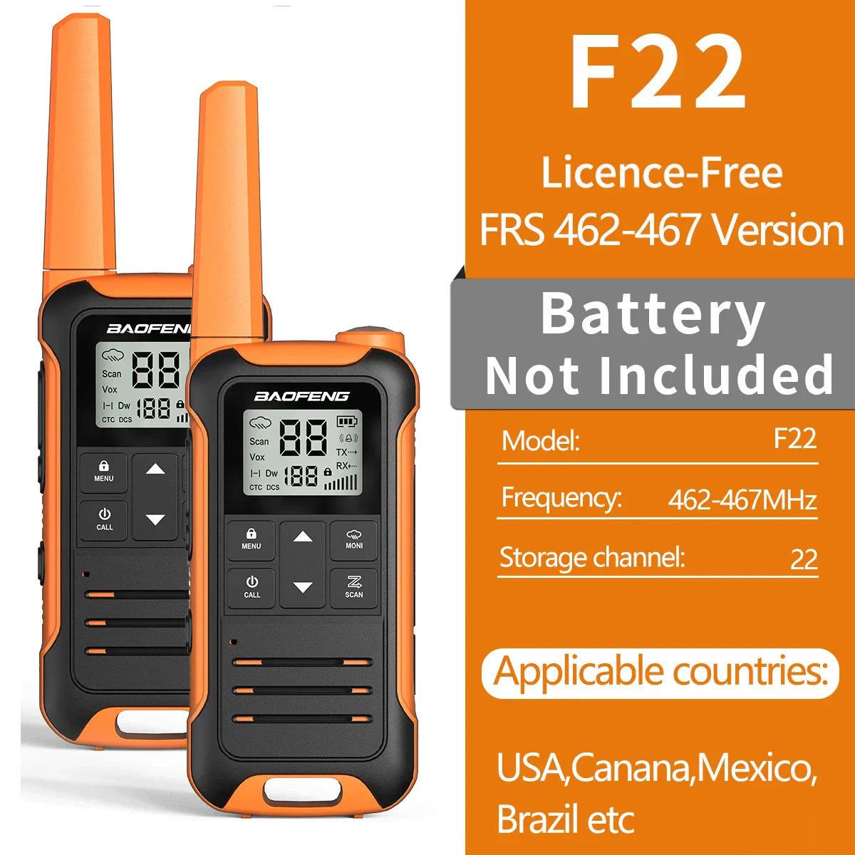 2pcs Baofeng F22 PMR446 FRS Mini Communication Radio