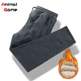 Winter Zip Pockets Thicken Fleece Sweatpants Men Jogger