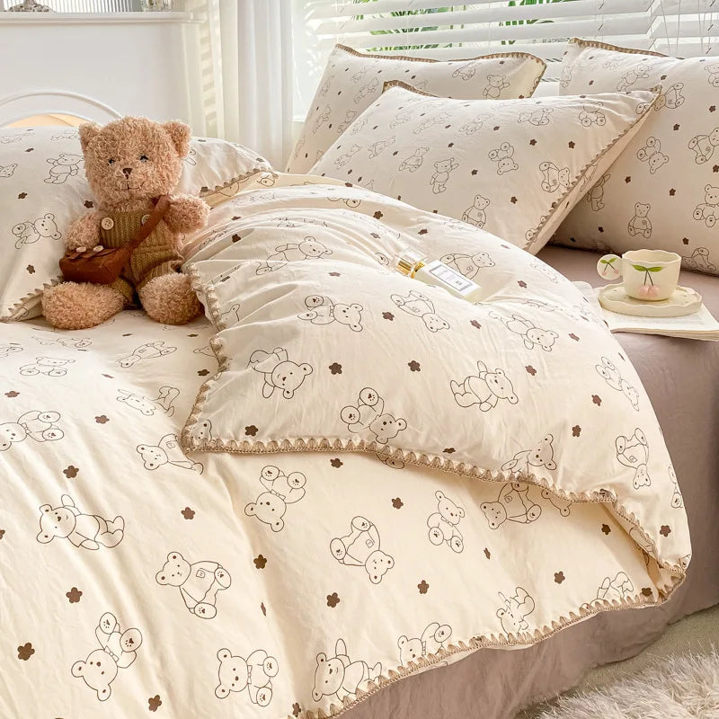 Soft Cotton Crib Bedding Set Girl Bed Kid