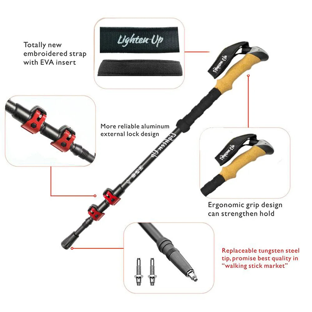 Trekking Poles 2pcs Carbon Fiber Collapsible Telescopic Sticks