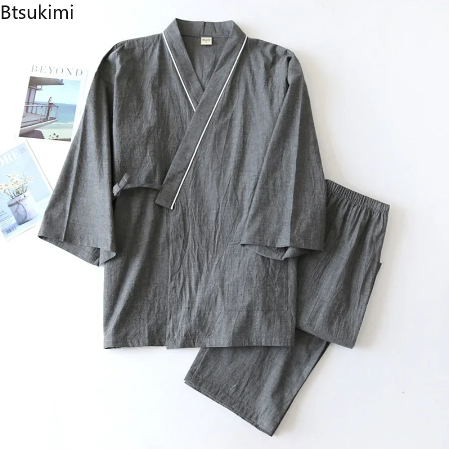 New 2024 Men's Solid Japanese Kimono Pajamas Casual