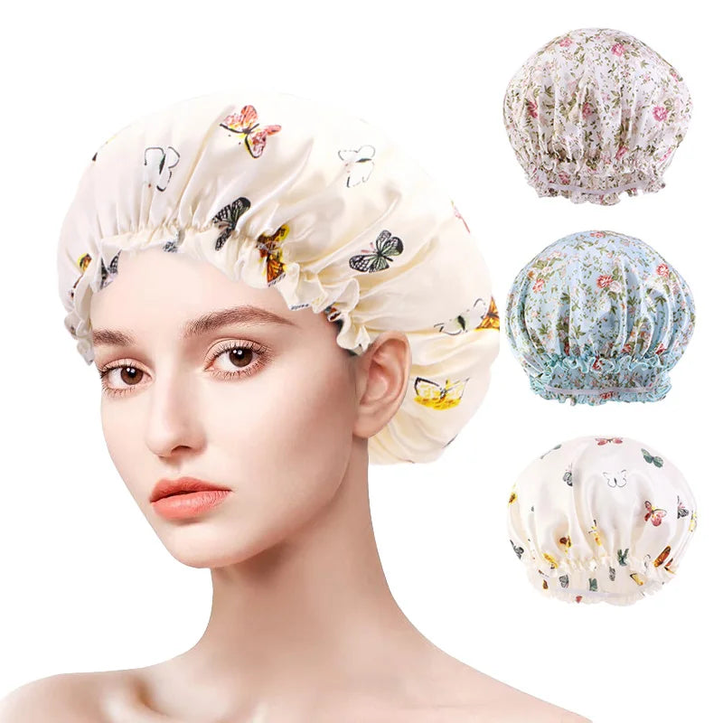 Women Satin Bonnets Printed Floral Edge Nightcap Fashion