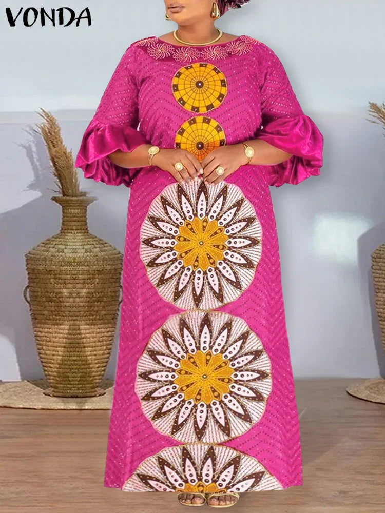 Plus Size 5XL VONDA Bohemian Women Printed Maxi