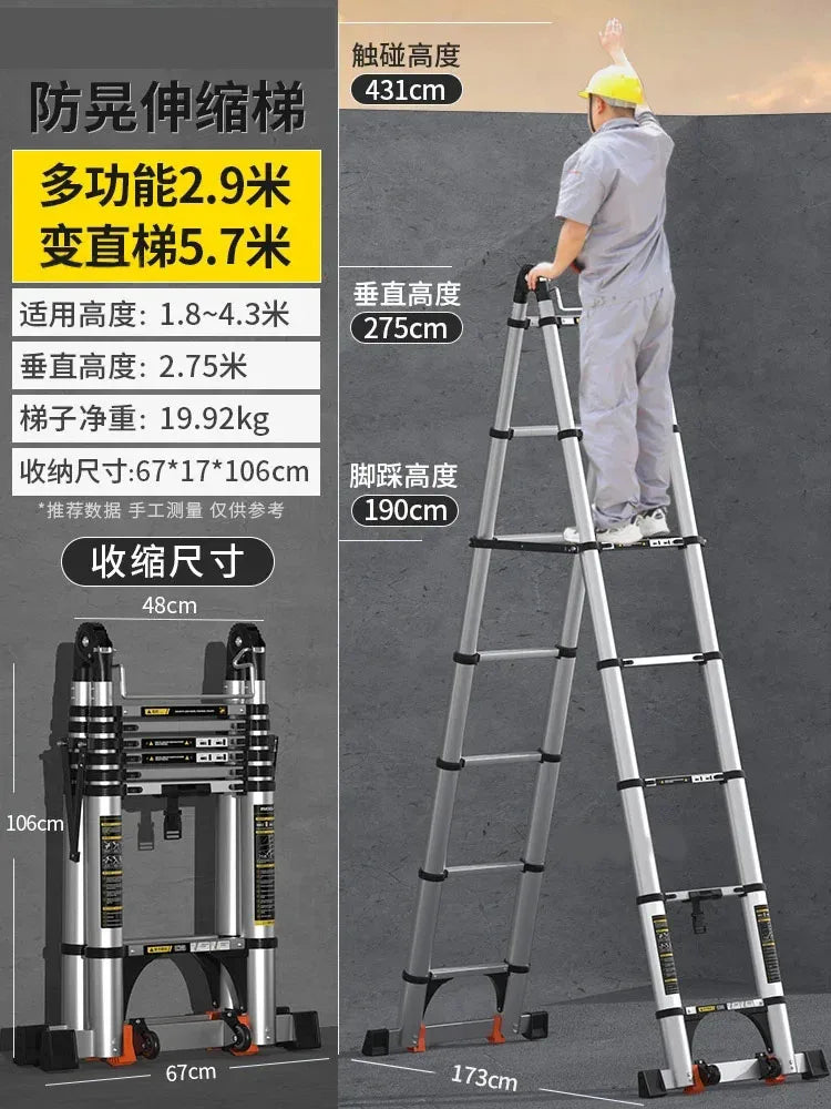 Home Kitchen Telescopic Ladder Aluminum Alloy Step Stools