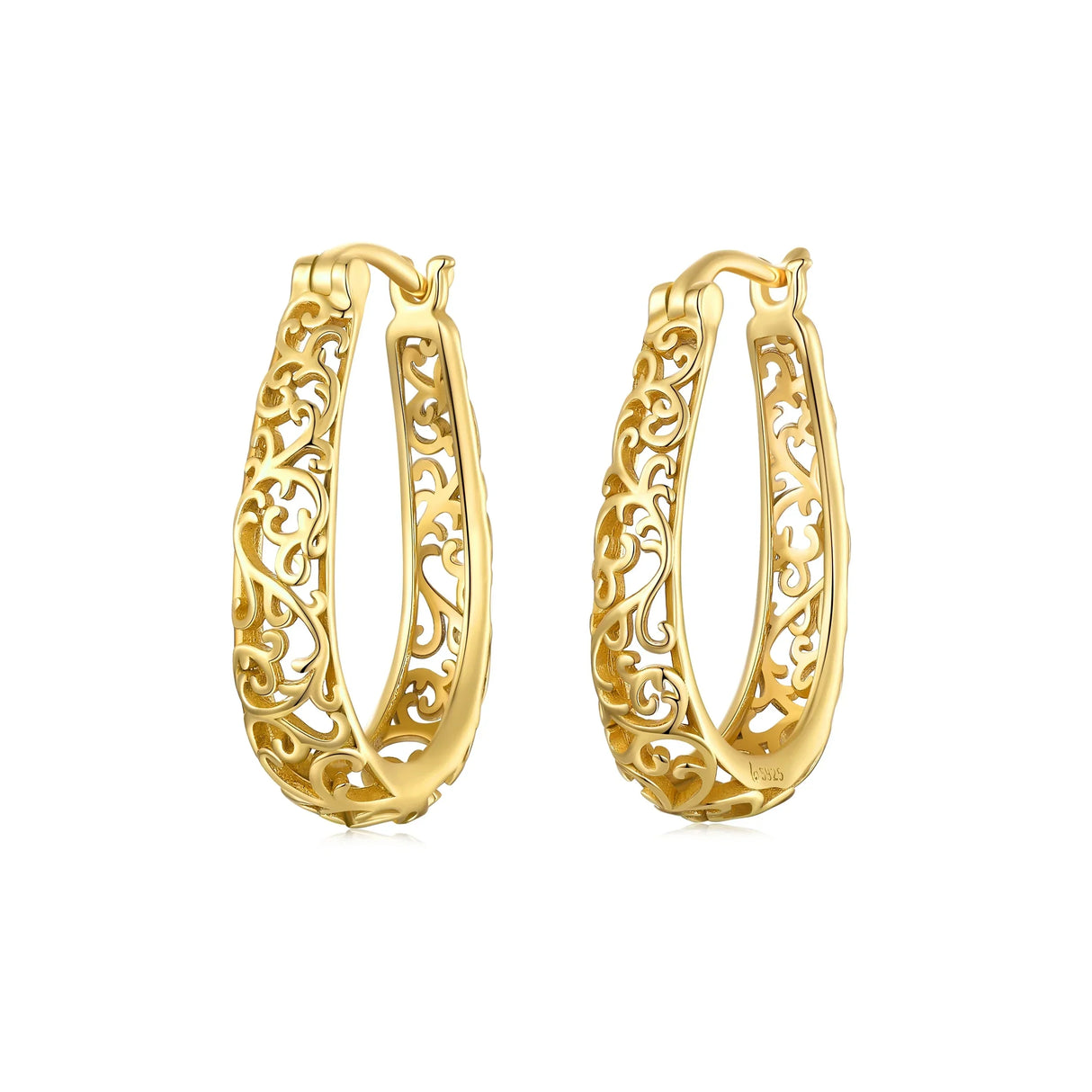 BAMOER 18K Gold Plated Filigree Hoop Earrings 925