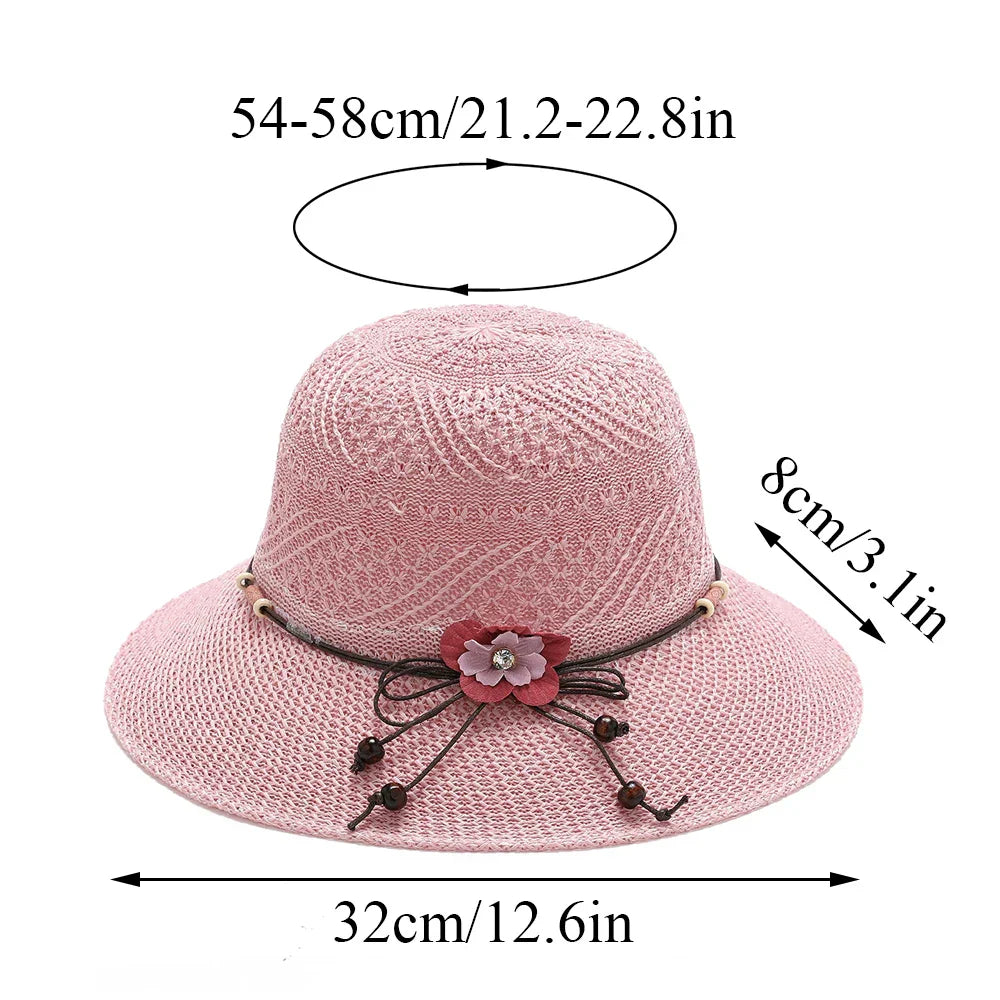 Bow Flowers Straw Hat Sweet Foldable Beach Hat