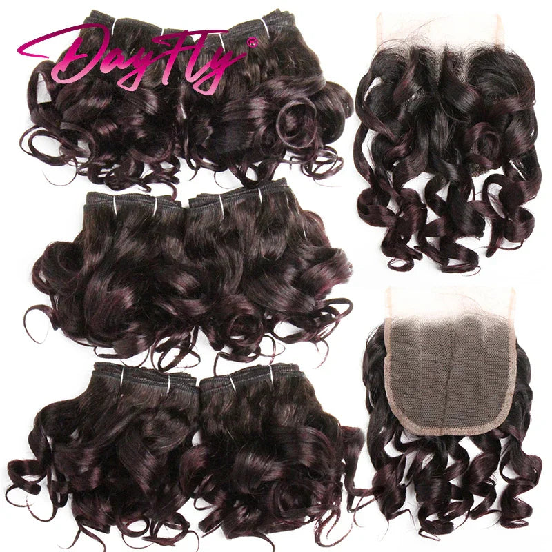 6+1/Lot Brazilian Hair Weaving With Closure Ombre Bouncy