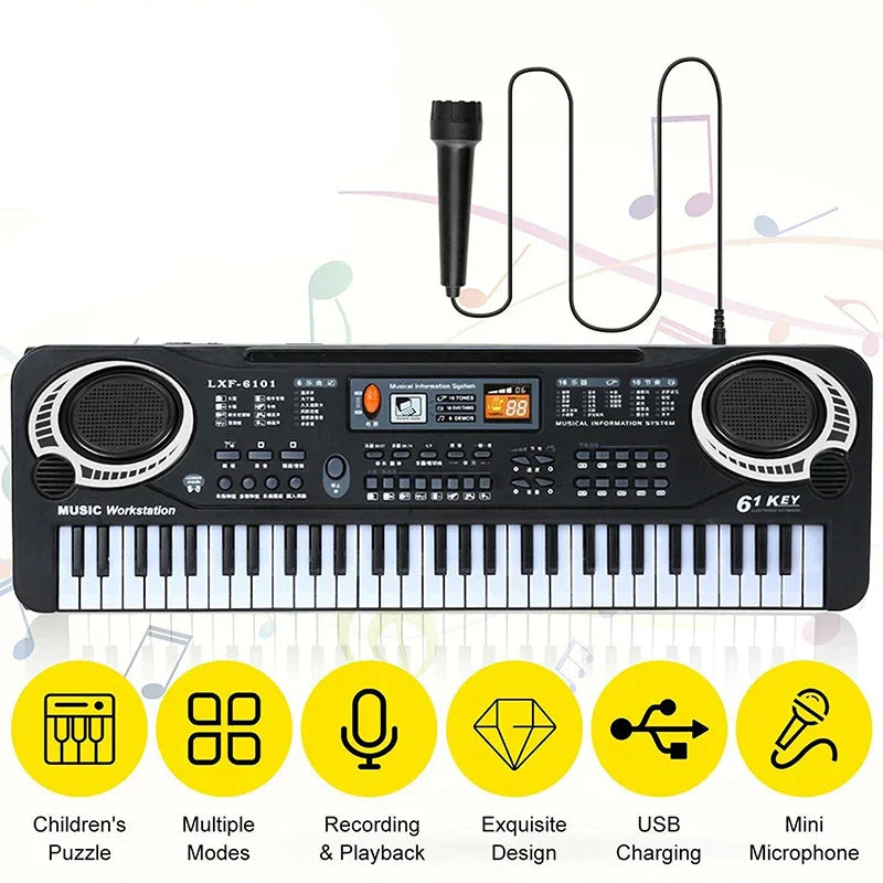 61 Keys Kids Electronic Keyboard Piano With Microphone