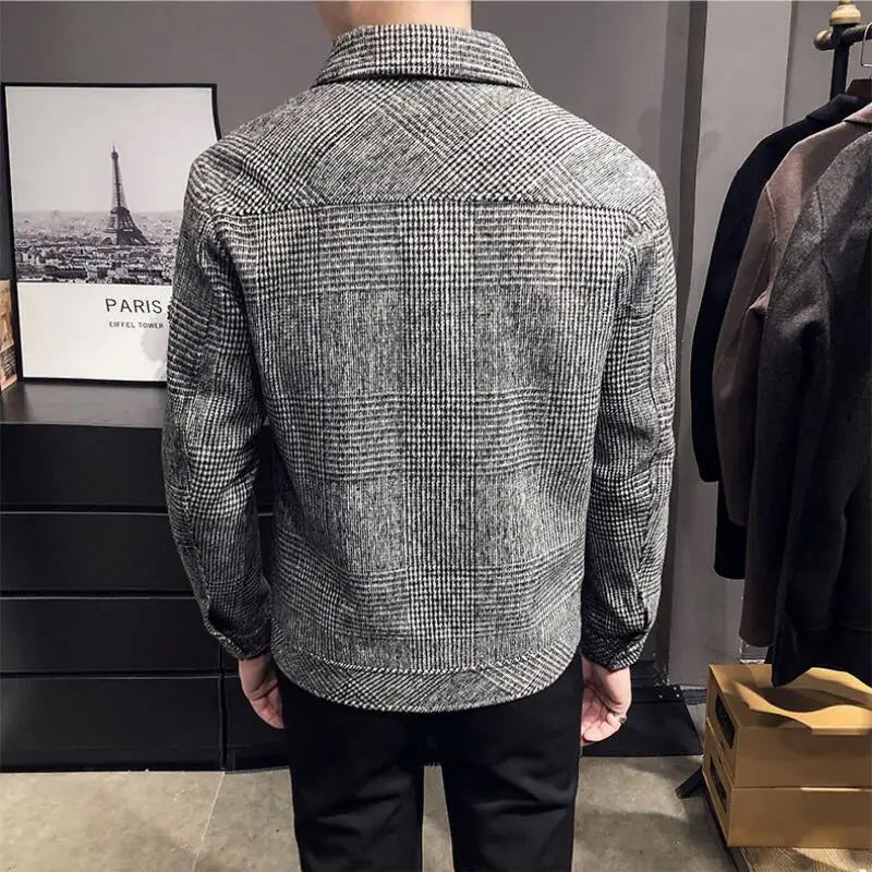 2023Autumn/Winter Men Polo Neck Woolen Jacket Fashion Slim