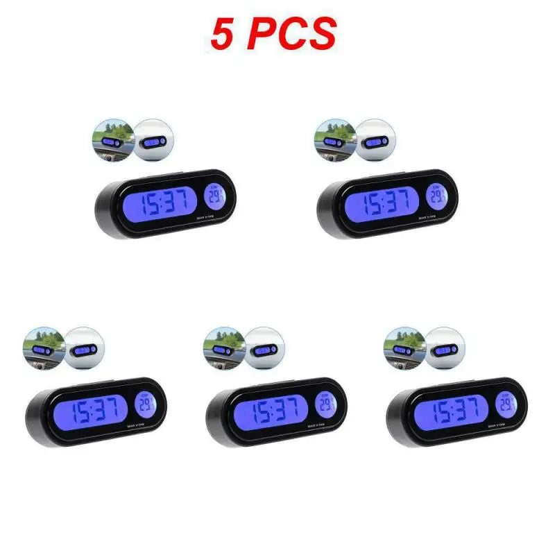 1~10PCS Car Mini Electronic Clock with Thermometer - Luminous Digital Dashboard Watch