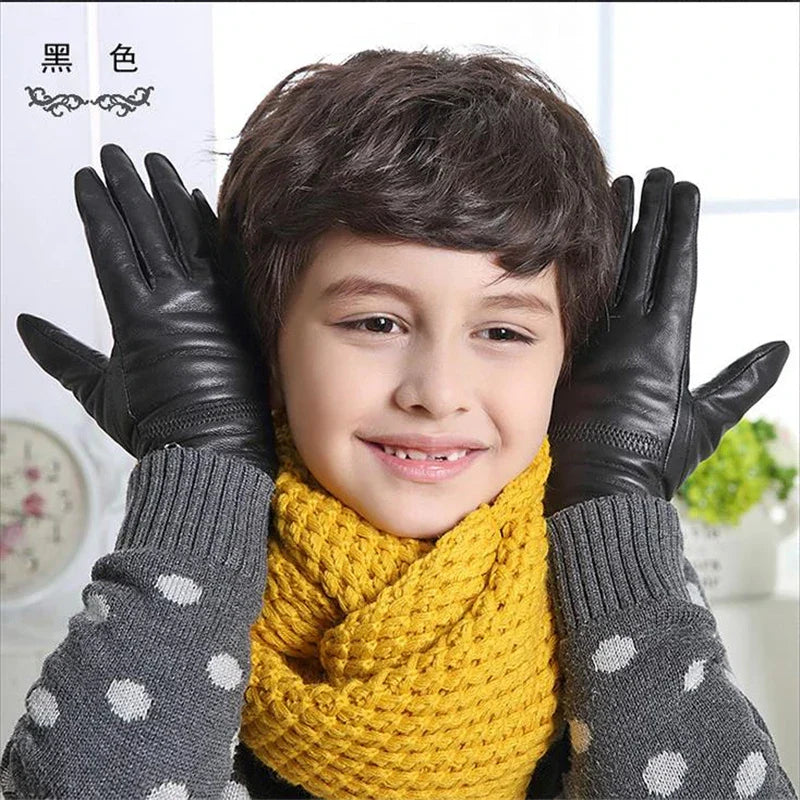 Children Autumn Sheepskin Plus Velvet Thick Gloves Boys