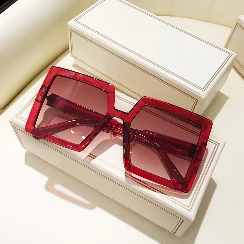 Retro Pink Big Frame Square Sunglasses Women Brand