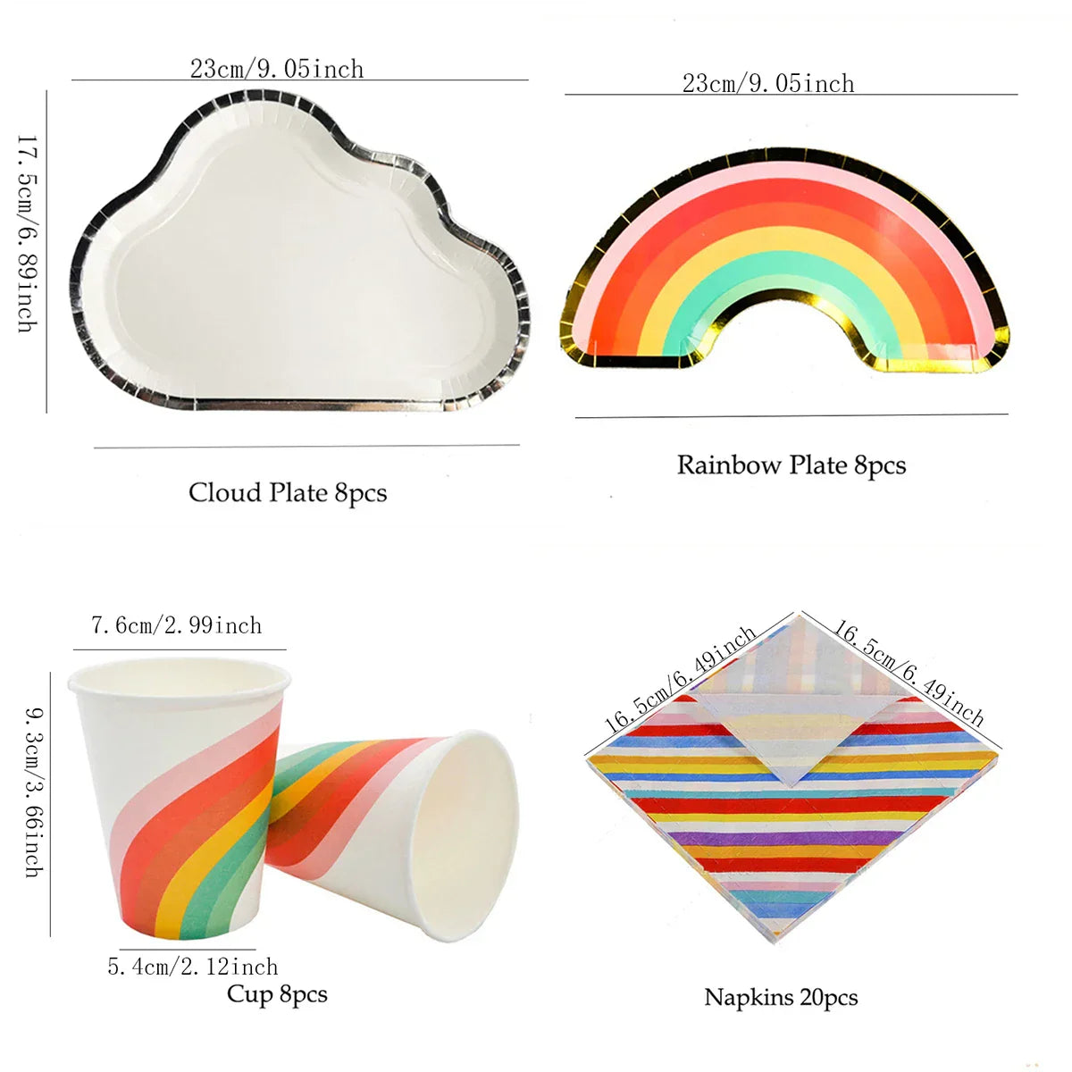 44pcs/set Rainbow and Cloud Disposable Tableware Plate Cup