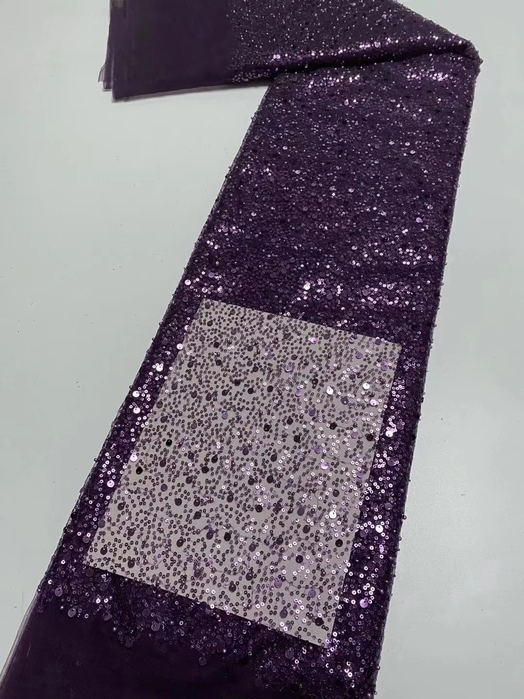 Heavy silver Sequins Lace Fabric With Bead Sequins