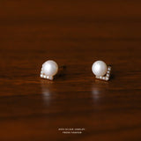 999 Sterling Silver V-shaped Inlaid Zircon Natural Pearls