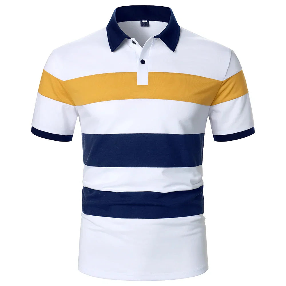 Men Short Sleeve Polo Shirt Contrast Color Stripe